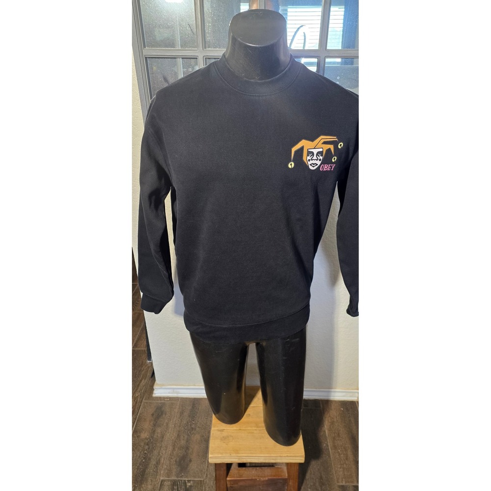 Obey The Joke Is On You Jester Graphic Crewneck Sweatshirt Black Mens Small